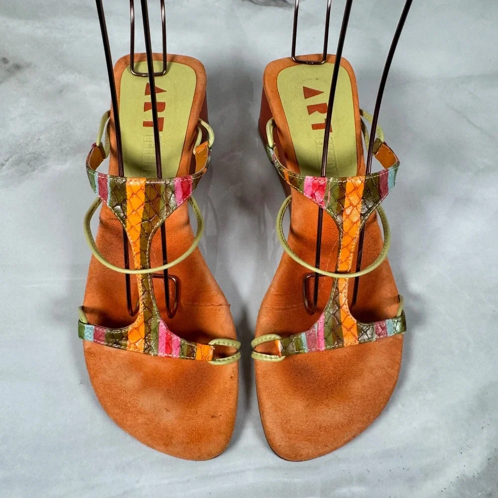 Y2K Strappy Wedge Slide‎ Sandals Funky Snakeskin Maximalist Costume Brazil 7